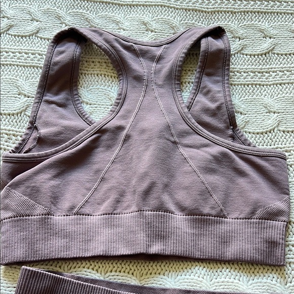 Purple yoga workout set high waist leggings sports bra compression - Picture 9 of 9